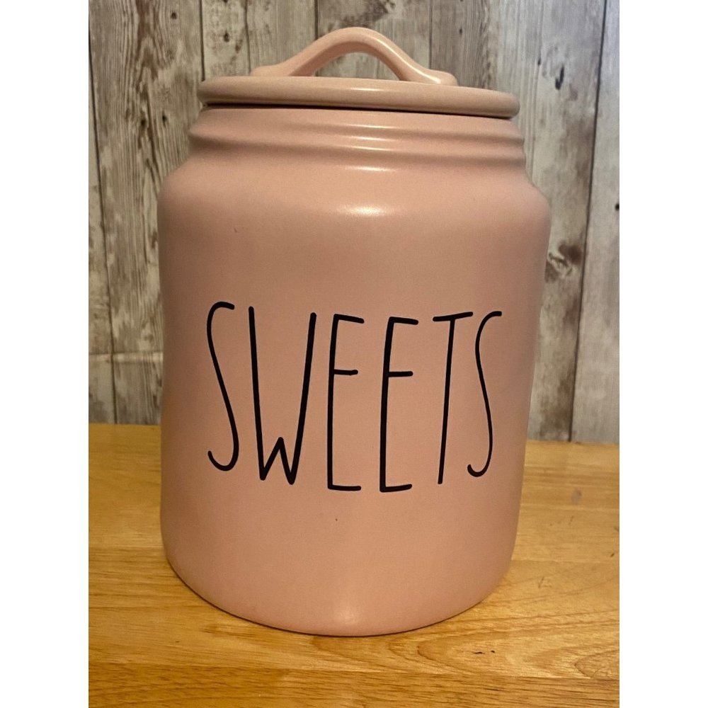 Rae Dunn Pink Sweets Double Sided Gold XOXO Canister Cookie Jar Farmhouse Decor